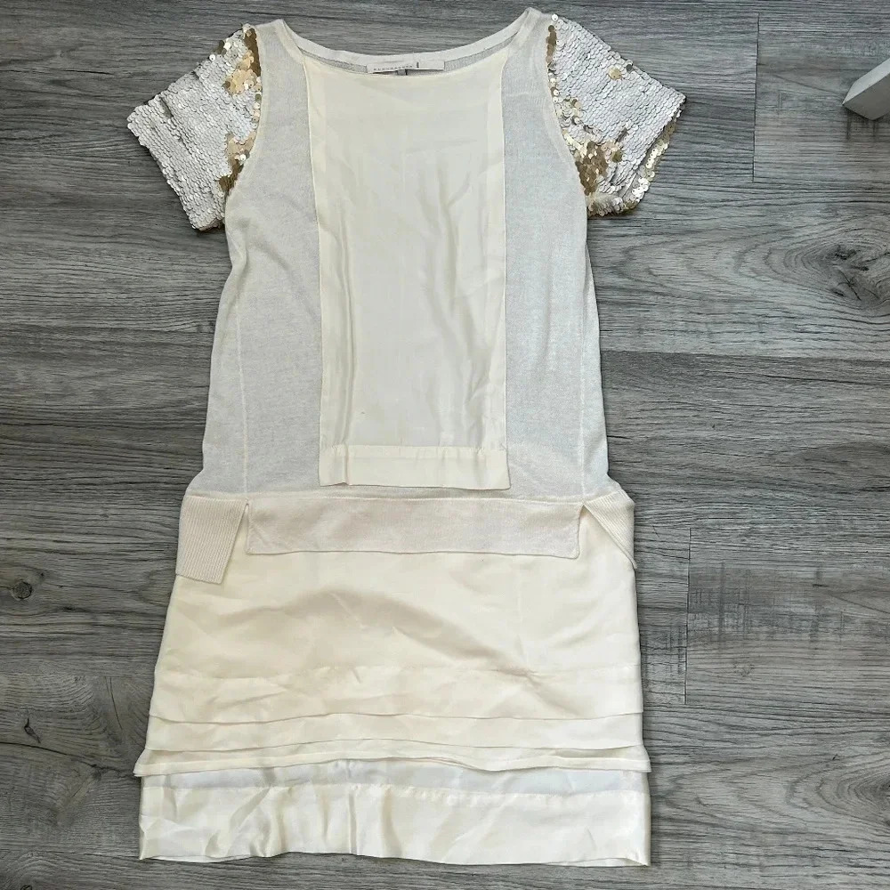 Schumacher Cream Color Mini Dress w/ Sequin‎ Short Sleeves Sz ?